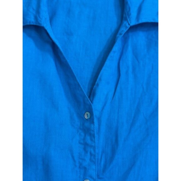 ICANTOO Bright Blue Linen Button Tunic Casual Career Resort Long Sleeve Small - Picture 6 of 14